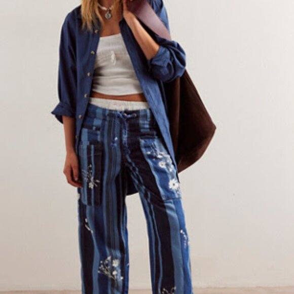 Free People Denim - We The Free Cove Crop Pull-on Jeans, Striped, Floral, Boho, Festival, Resort